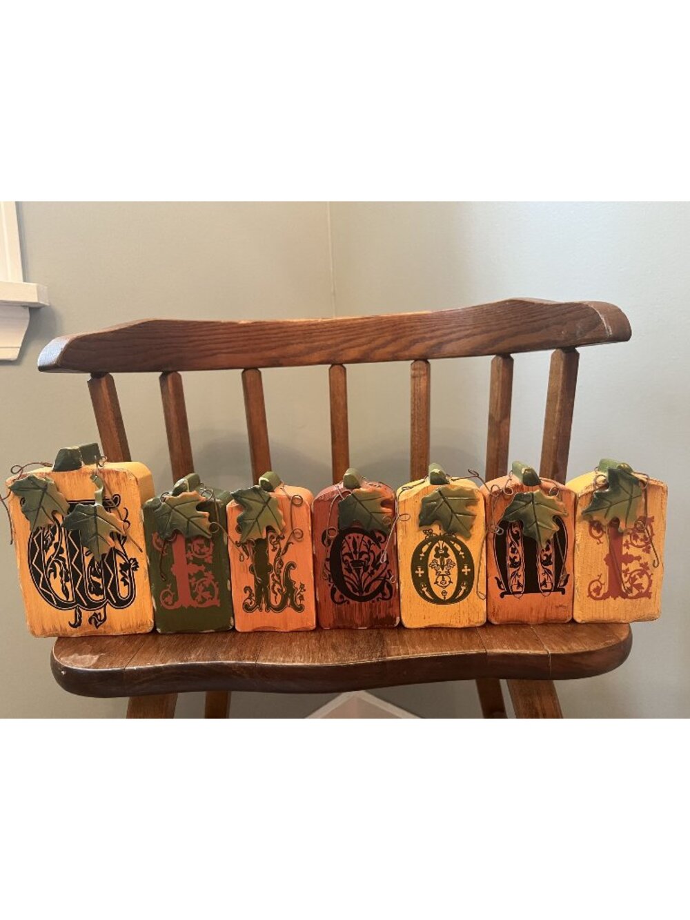 Fall WELCOME Pumpkin Block Set - Rustic Wooden Decor With Leaf Accents & Intrica